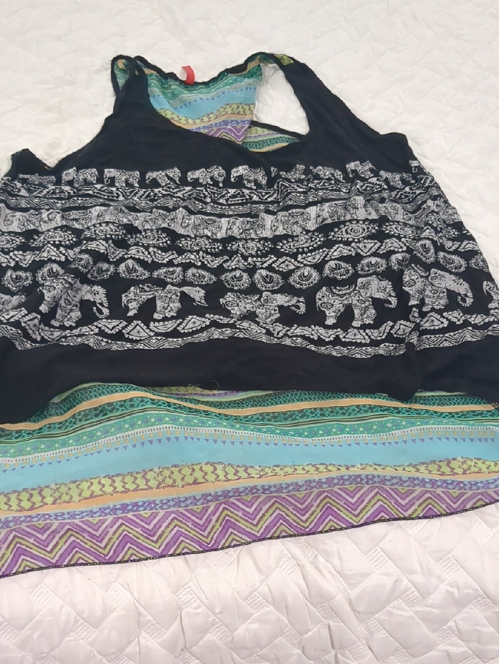 Black Elephant Print Racerback Tank with Multicolor Back- Women Sz 2x